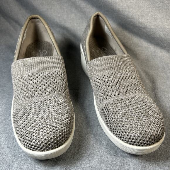 Womens 9 Skechers Pier-Lite Wow Factor Taupe Knit Shoes Loafer Wedge Stretch - Picture 2 of 7